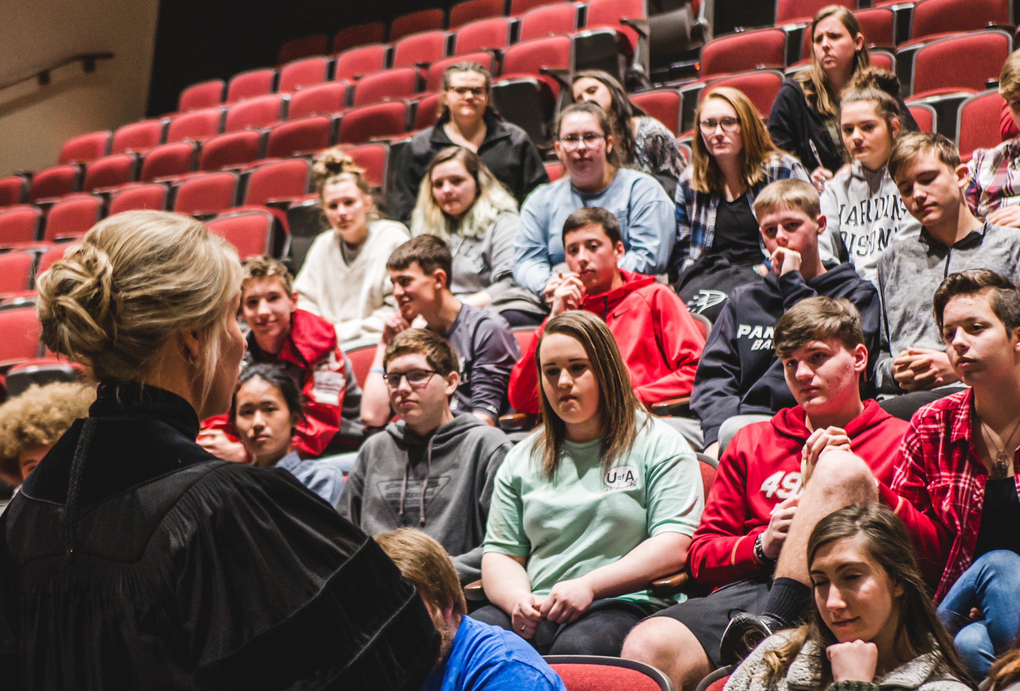 Justice Hudson speaks to students during Appeals on Wheels